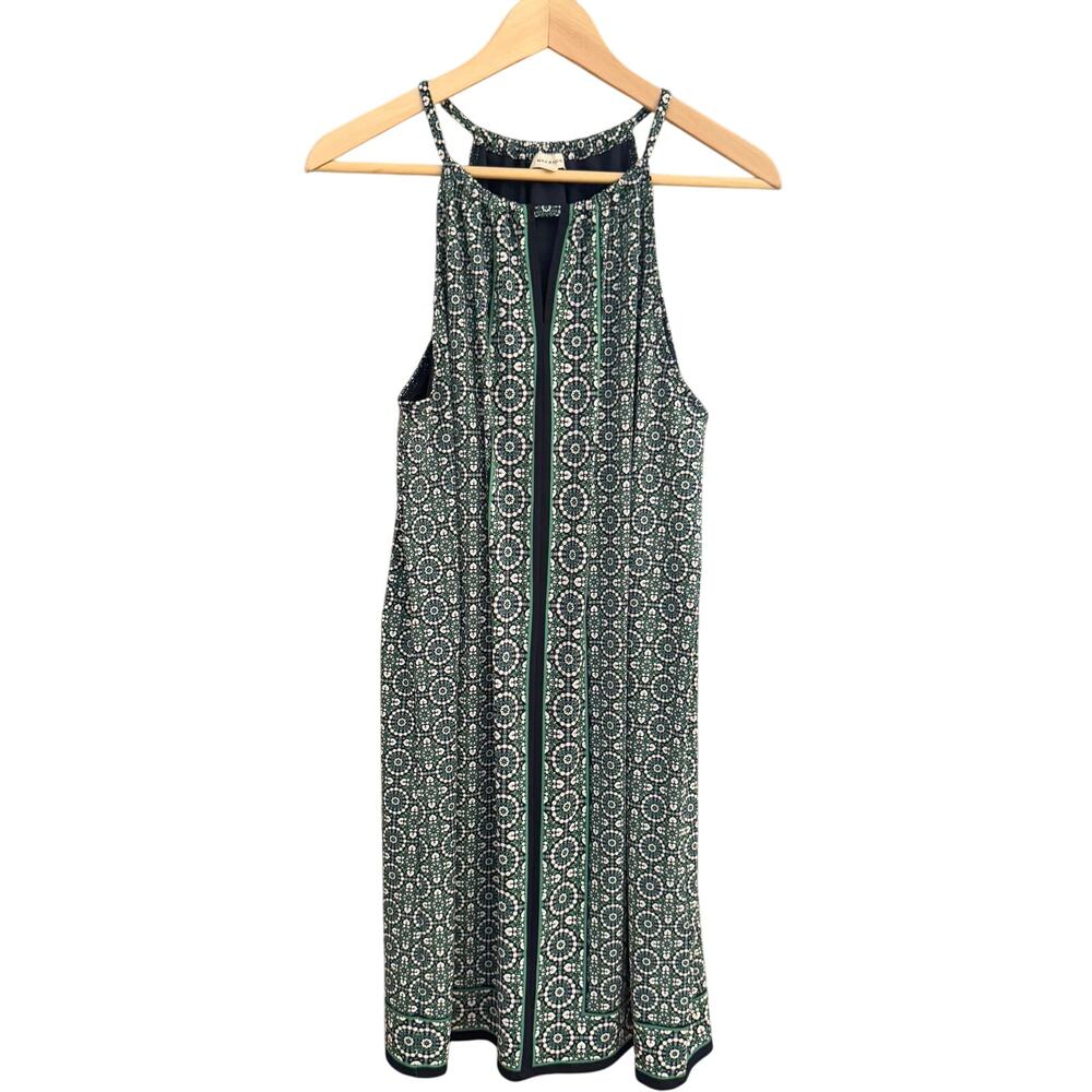 Max Studio Green Medallion Print Dress Sz L Sleeveless Keyhole 33.5”